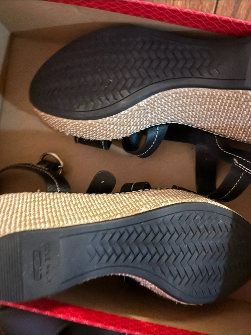 Cole Haan Black Strappy Wedge Sandals with Woven Platform